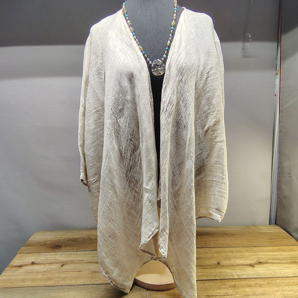 Pure Linen Gauze Kimono Cardigan Duster Wrap Coastal Grandmother Shrug Large - Picture 2 of 11